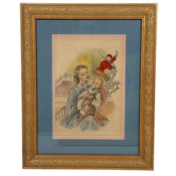 MCM Baby Angel Prints Gold Frame Set 3 Vintage Nursery Wall Art Decor - Picture 4 of 11